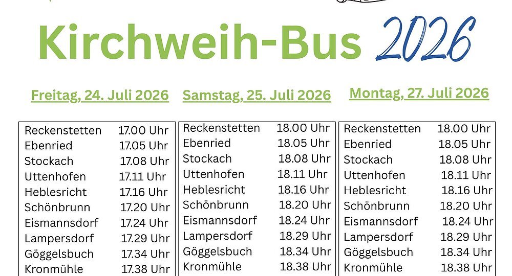 Reckenstetten 17.00 Uhr Ebenried 17.05 Uhr Stockach 17.08 Uhr Uttenhofen 17.11 Uhr Heblesricht 17.16 Uhr Schönbrunn 17.20 Uhr Eismannsdorf 17.24 Uhr Lampersdorf 17.29 Uhr Göggelsbuch 17.34 Uhr Kronmühle 17.38 Uhr Allersberg 17.50 Uhr Polsdorf 17.57 Uhr - 1